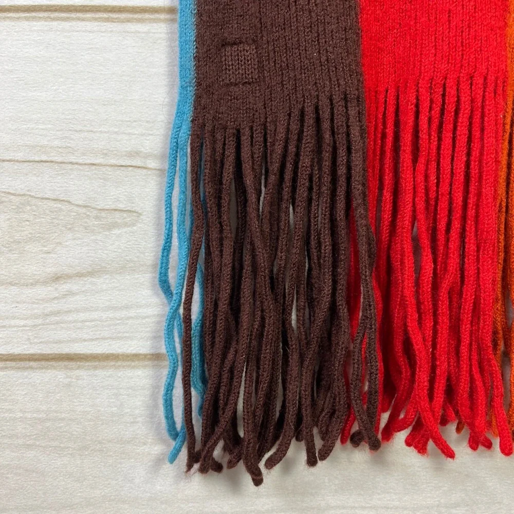 BOSS Hugo Boss‎ Men's Wool Striped Scarf Brown Red Blue Fringe